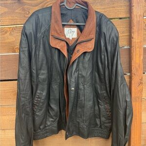 Sperry Black Leather Jacket with Brown Accents